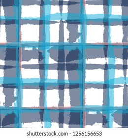 Kilt Texture. Seamless Grunge Pattern with Hand Painted Crossing Lines for Print, Linen, Cloth. Rustic Check Texture. Vector Seamless Kilt Texture. Scottish Ornament