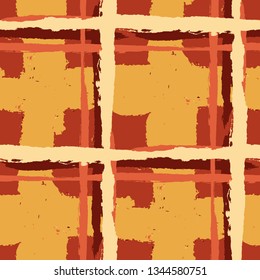 Kilt Texture. Seamless Grunge Pattern with Hand Painted Crossing Stripes for Swimwear, Fabric, Textile. Rustic Check Texture. Vector Seamless Tartan.