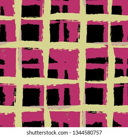 Kilt Texture. Seamless Grunge Pattern with Hand Painted Crossing Stripes for Print, Upholstery, Textile. Rustic Check Texture. Vector Seamless Plaid. Scottish Ornament