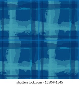 Kilt Texture. Seamless Grunge Pattern with Hand Painted Crossing Stripes for Print, Linen, Cloth. Rustic Check Texture. Vector Seamless Tartan.