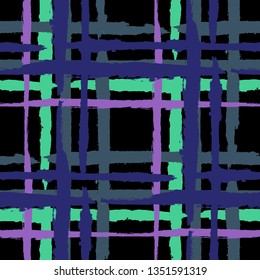 Kilt Texture. Seamless Grunge Pattern with Hand Painted Crossing Brush Strokes for Wallpaper, Linen, Sportswear. Rustic Check Texture. Vector Seamless Plaid Texture.