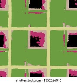 Kilt Texture. Seamless Grunge Pattern with Hand Painted Crossing Lines for Swimwear, Upholstery, Textile. Rustic Check Texture. Vector Seamless Tartan. Scottish Ornament