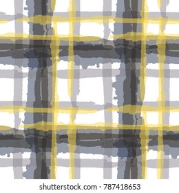 Kilt Texture. Seamless Grunge Pattern With Hand Painted Crossing Stripes For Swimwear, Upholstery, Textile. Rustic Check Texture. Vector Seamless Kilt Texture. Scottish 
Ornament