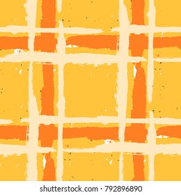 Kilt Texture. Seamless Grunge Pattern with Hand Painted Crossing Lines for Print, Upholstery, Textile. Rustic Check Texture. Vector Seamless Tartan.