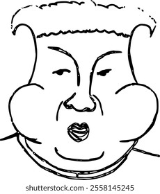 Kim Jong-un is a North Korean political, state, military and party leader, famous person. North Korea. Hand drawn portrait, vector, black and white illustration 