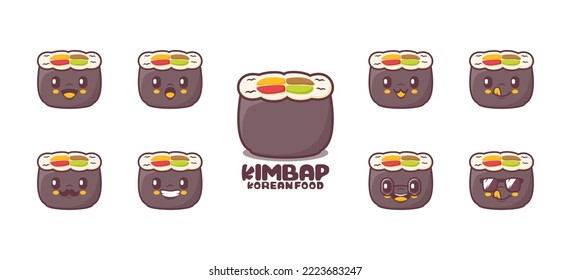 kimbap cartoon. korean food vector illustration. icon, expression.