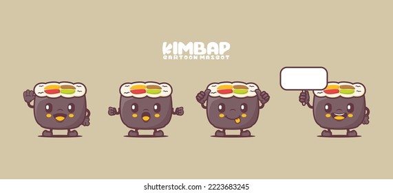 kimbap cartoon mascot. korean food vector illustration. with different expressions.