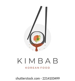 Kimbap gimbab vector illustration logo with chopsticks dipped in sauce