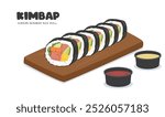 Kimbap or gimbap vector. Korean traditional food clipart. Korean seaweed rice rolls clipart. Flat vector in cartoon style isolated on white background.