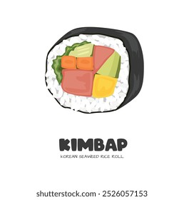 Kimbap or gimbap vector. Korean traditional food clipart. Korean seaweed rice rolls clipart. Flat vector in cartoon style isolated on white background.