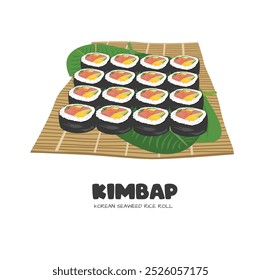 Kimbap or gimbap vector. Korean traditional food clipart. Korean seaweed rice rolls clipart. Flat vector in cartoon style isolated on white background.