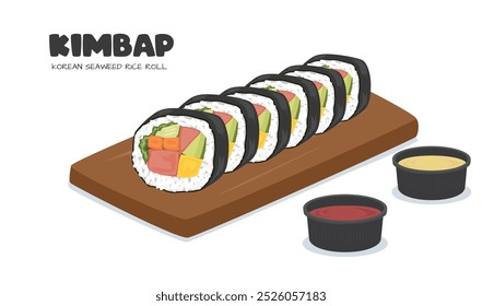 Kimbap or gimbap vector. Korean traditional food clipart. Korean seaweed rice rolls clipart. Flat vector in cartoon style isolated on white background.