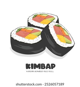 Kimbap or gimbap vector. Korean traditional food clipart. Korean seaweed rice rolls clipart. Flat vector in cartoon style isolated on white background.