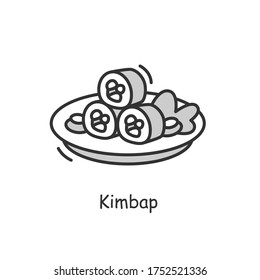 Kimbap icon. Korean seaweed wrapped rolls. Traditional korean rolls with rice, cream cheese, fried pork or seafood. Korean cuisine concept. Thin line vector illustration.Editable stroke