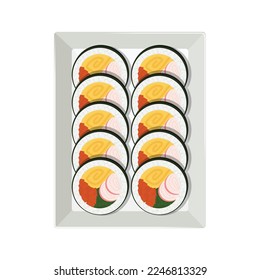 Kimbap Korean seaweed rice rolls in flat detailed style. Isolated vector Asian food gimbap illustration