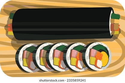 Kimbap, Korean Seaweed Rice Rolls illustration vector