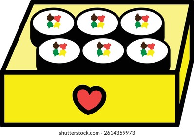 Kimbap Rolls Packed in Yellow Lunchbox with Heart Symbol