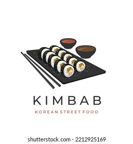 Kimbap vector illustration logo served on a plate with chopsticks