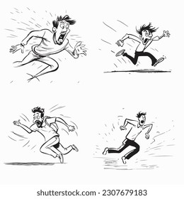 kimber cartoon line drawing of man in suit fleeing with white