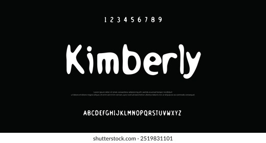 Kimberly Trendy Anzeige Schriftart fett serif. Moderne Vintage-Alphabet-Sammlung. Groß-, Kleinbuchstaben, stylische alternative Typografie. Vektorgrafik