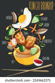 Kimchi Bibimbap, Korean dish. Vector illustration