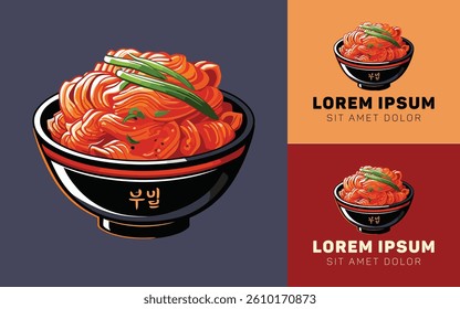 Kimchi Bowl Icon Logo in Minimalist Cartoon Style