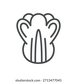 Ícone do Repolho Kimchi. Ilustração de linha fina de uma cabeça de repolho de Napa com folhas em camadas, simbolizando Kimchi fermentado, coreano conservado vegetal e cozinha probiótica. Sinal Vetor de Contorno Isolado