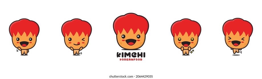 kimchi cartoon mascot illustration. Korean food, with different facial expressions and poses, isolated on white background