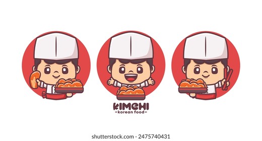 kimchi chef cartoon mascot, with different poses and expressions, vector illustration for culinary industry, logo, stickers, icon.