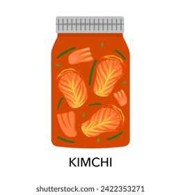 Kimchi Fermentation in Jar. Korean traditional food on white background.