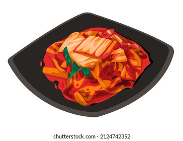 Kimchi Korean Food Vector Drawing Illustration Of Traditional Cuisine Spicy Pickle Savory Cabbage