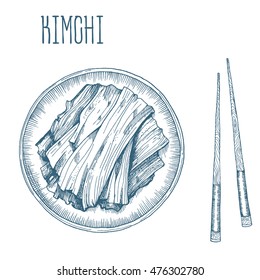 Kimchi (Korean food) vintage vector illustration. Linear graphic