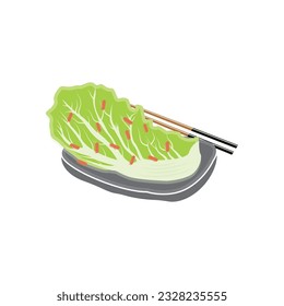 Kimchi Logo Design, Korean Traditional Food Vector, Cabbage Green Vegetable Logo Illustration, Company Brand Icon