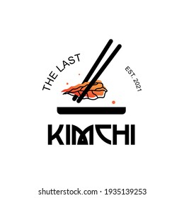 Kimchi logo graphic design vector art, with chopstick label traditional food Korean cuisine fun sticker inspiration