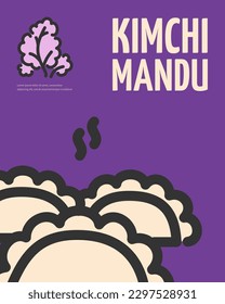 Cartel de cartel de la Placa de comida coreana Kimchi Mandoo con elementos de línea delgada. Ilustración vectorial del mandu