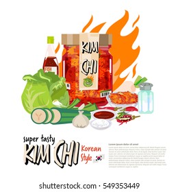 Kimchi in package with ingredient - vector illustration