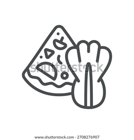 Kimchi Pizza Icon. Simple Line Illustration of Fusion Pizza Slice with Kimchi Cabbage Topping, Symbolizing Asian Fusion Cuisine, Fermented Food Creativity and Spicy Flavor.