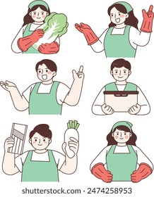 Kimchi, kimchi, side dishes, vegetables, Korea, traditional food, traditional culture, apron, rubber gloves, housewives, volunteering, sharing