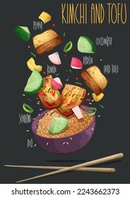 Kimchi y Tofu. Ilustración del vector