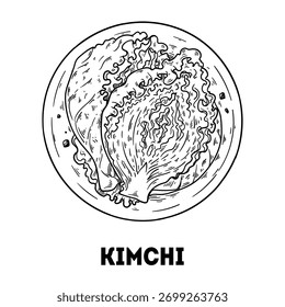 Dibujo del Vector Kimchi. Comida coreana. Ilustración vectorial dibujada a mano. Vista superior.