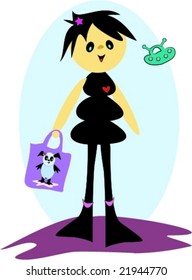 Kimi Visits Another Planet with her Alien Panda Purse Vector