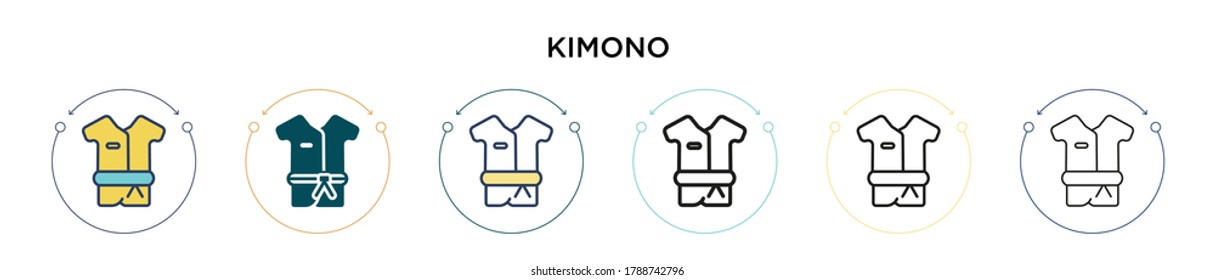Kimono icon in filled, thin line, outline and stroke style. Vector illustration of two colored and black kimono vector icons designs can be used for mobile, ui, web
