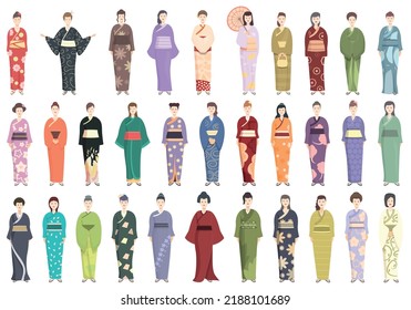 Kimono icons set cartoon vector. Asian geisha. Japan girl