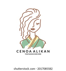 kimono line art feminine Japanese women with line art style logo