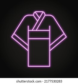 Kimono Neon Icon In Line Style. Japanese Traditional Clothing Symbol. Vector Illustration.