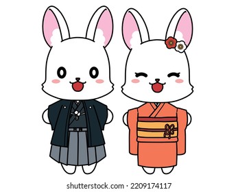 Kimono rabbit material for New Year's cards