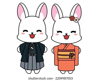 Kimono rabbit material for New Year's cards