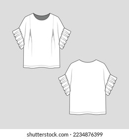 Kimono Ruffle frill Sleeve top Flounce  Sleeve Kimono fashion flat sketch template drawing