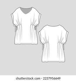 Kimono Side gathering Knotted top V Neck Side knot Fold p Fashion flat sketch technical drawing  template design