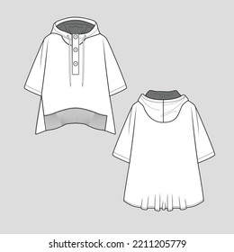 Plantilla técnica de dibujo del panel del botón Hoodie de lunar de kad de kad de kad